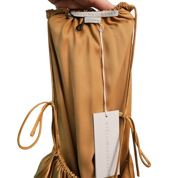NWT Stella Mccartney Gold Satin Pleated Lace Up Midi Dress $1225 Sz IT 40 US 4 - Picture 5 of 13